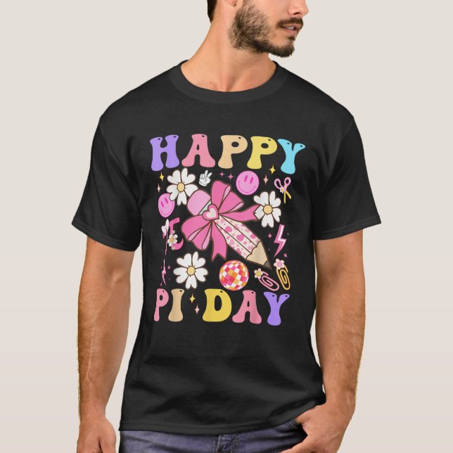 Groovy Pi Day 3 14 Coquette Bow Math Teachers Stud T-Shirt (Front)