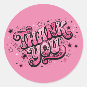 Groovy. Pink and black. Thank You. Classic Round Sticker