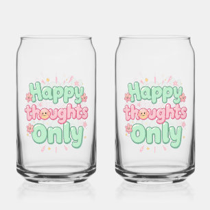Groovy Pink and Green "Happy Thoughts Only" Can Glass