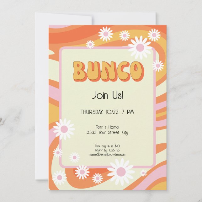 Groovy Pink and Orange Bunco Invitation (Front)
