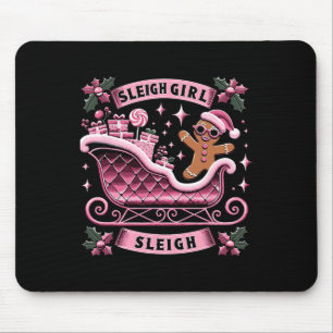 Groovy Pink Christmas Candy Sleigh Girl Gingerbrea Mouse Pad