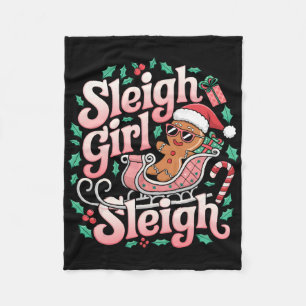 Groovy Pink Christmas Sleigh Girl Sleigh Gingerbre Fleece Blanket