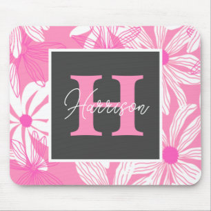 Groovy pink floral Flowers Monogram   Mouse Pad