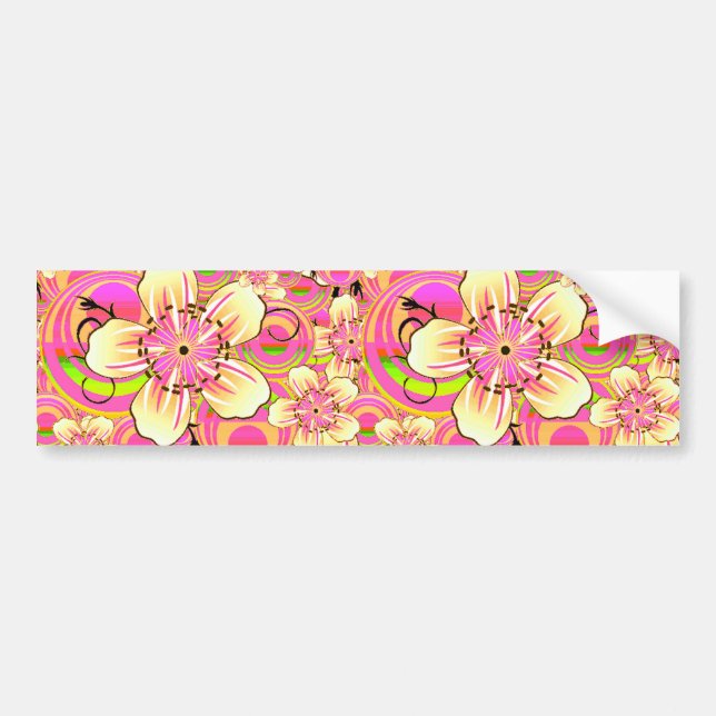 groovy pink flower pattern bumper sticker (Front)