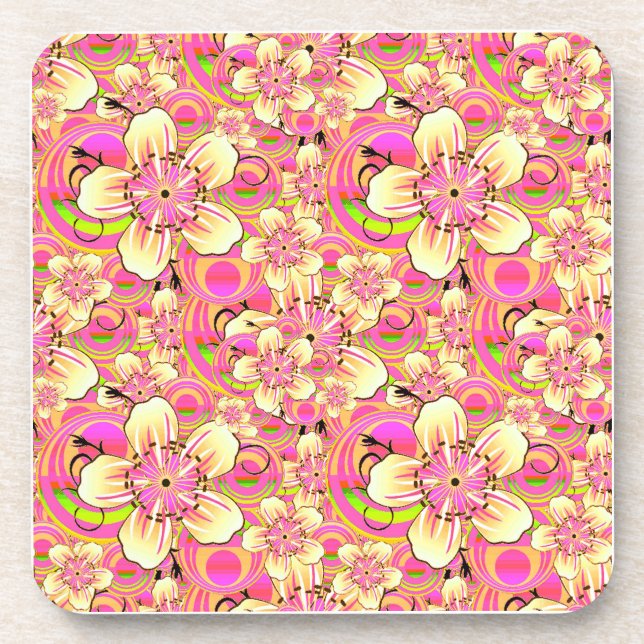 groovy pink flower pattern coaster (Front)