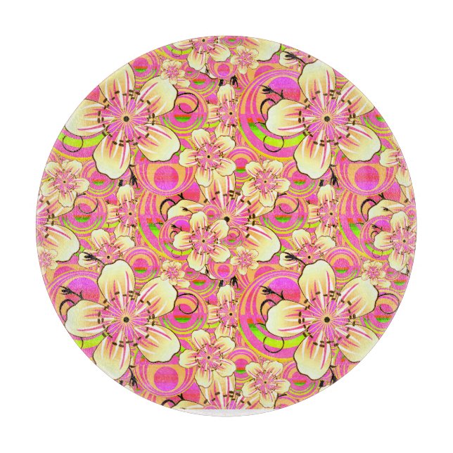 groovy pink flower pattern cutting board (Front)