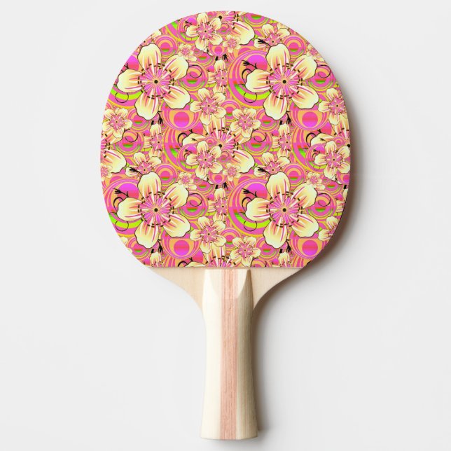 groovy pink flower pattern ping pong paddle (Front)