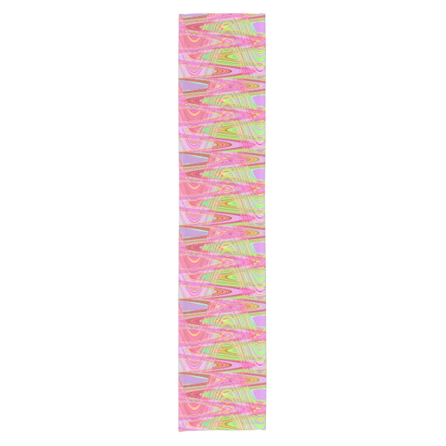 Groovy Pink Green Wave abstract Short Table Runner (Front)