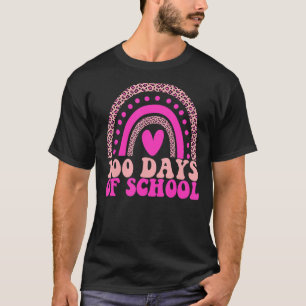 Groovy Pink Leopard Rainbow 100 Days Of School Tea T-Shirt