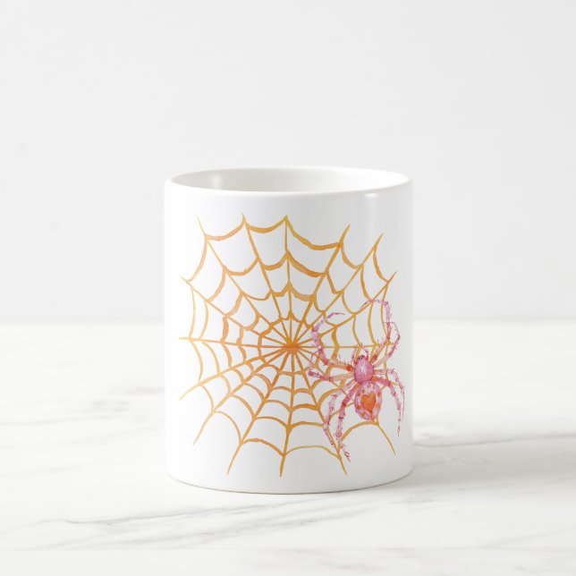 Groovy Pink Orange Spider on Web Halloween Coffee Mug (Center)