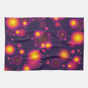 Groovy Pink Purple and Yellow Glowing Bubble Abstr Tea Towel