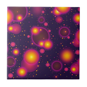 Groovy Pink Purple and Yellow Glowing Bubble Abstr Tile