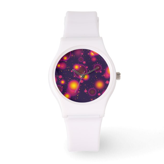 Groovy Pink Purple and Yellow Glowing Bubbles Watch (Front)