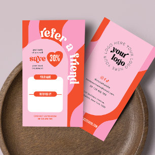 Groovy Pink & Red Refer a Friend Logo Beauty Salon Referral Card