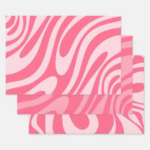 Groovy Pink Wavy Loops Retro Abstract Patterns Wrapping Paper Sheet