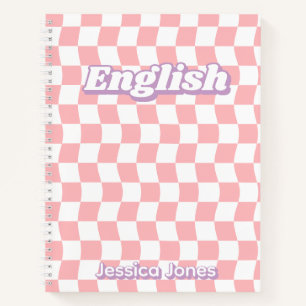 Groovy Pink White Checkerboard English School Notebook