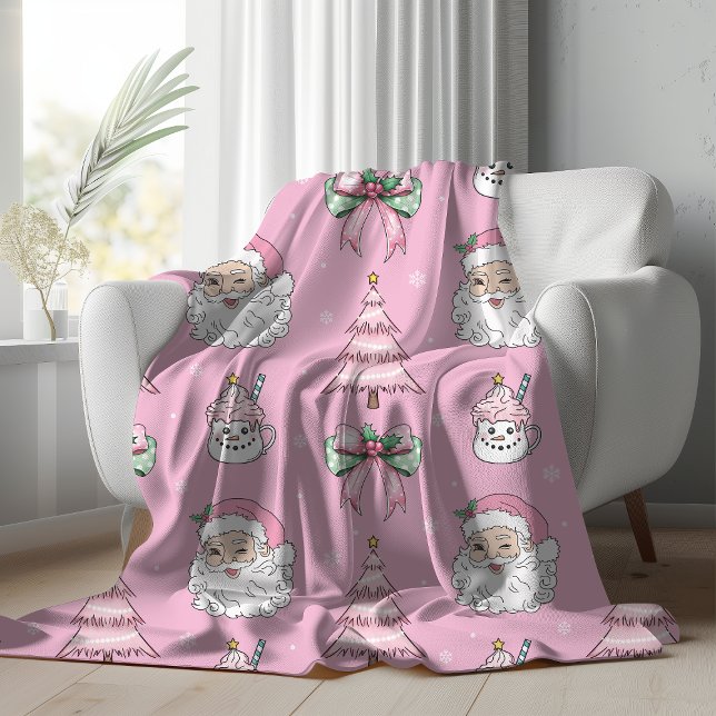 Groovy Pink Winking Santa Claus Fleece Blanket (Groovy Pink Winking Santa Claus Fleece Blanket)