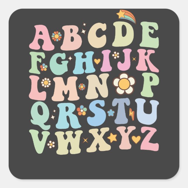Groovy Pre K Kindergarten Alphabet ABC Retro Square Sticker (Front)