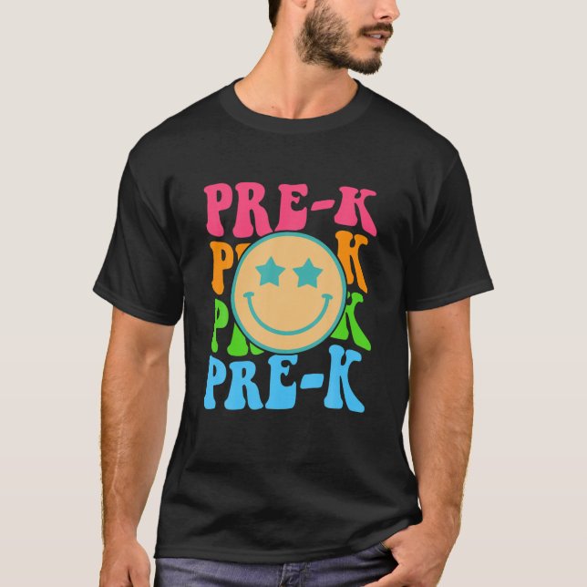 Groovy Pre-K Vibes Face Retro Teachers Kids Back T T-Shirt (Front)