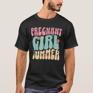 Groovy Pregnancy Reveal Pregnant Girl Summer Baby T-Shirt