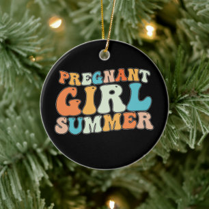 Groovy Pregnant Girl Summer Pregnancy Retro Ceramic Tree Decoration