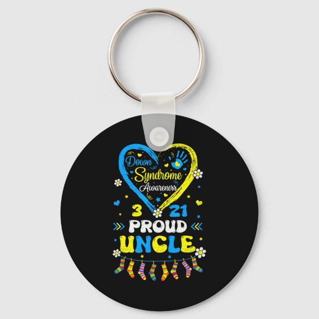 Groovy Proud Down Syndrome Uncle Awareness Matchin Key Ring (Front)