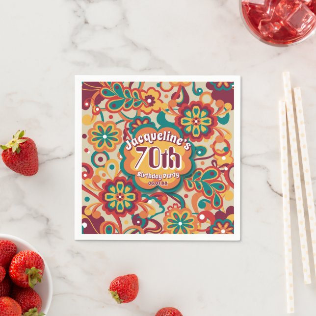 Groovy Psychedelic 60s 70s Floral Birthday Napkin (Insitu)