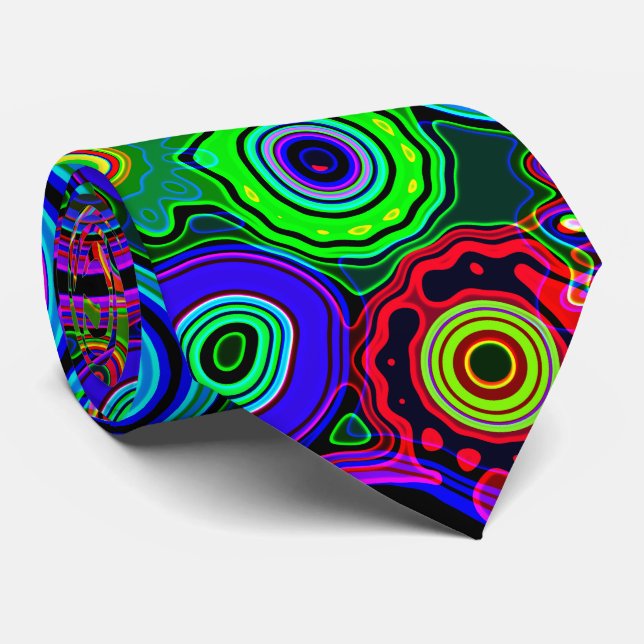 Groovy Psychedelic Abstract Neon Pattern Tie (Rolled)