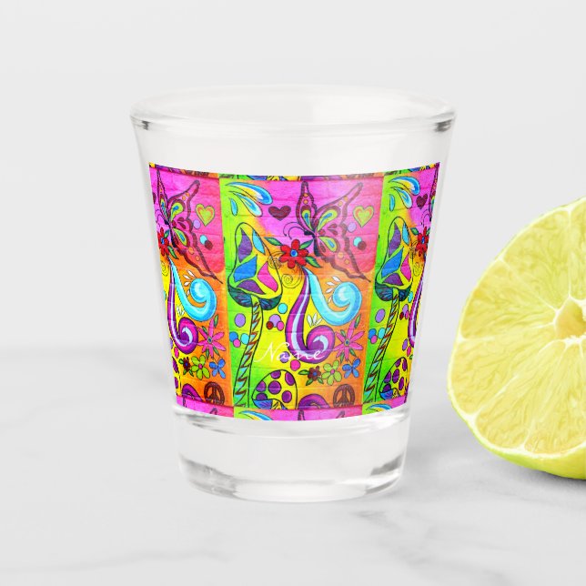 Groovy psychedelic magic mushrooms Thunder_Cove  Shot Glass (Front)