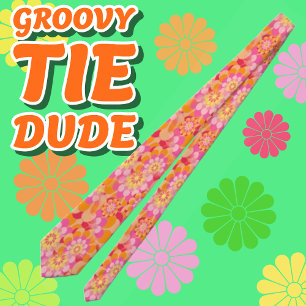 Groovy Psychedelic Pink Orange Hippy Flower Tie
