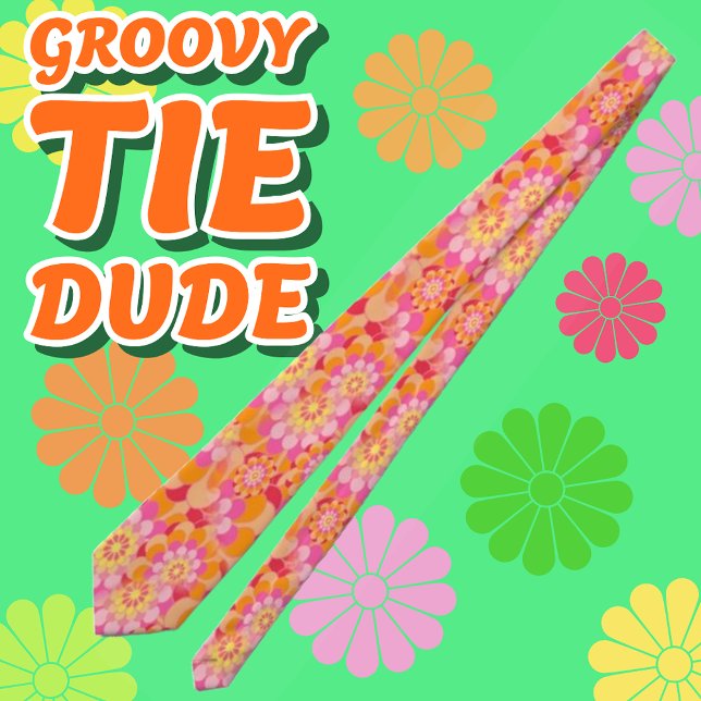 Groovy Psychedelic Pink Orange Hippy Flower Tie (Groovy Psychedelic Floral TIe)