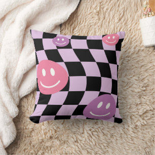 Groovy psychedelic Retro Smiley Checkerboard, Cushion