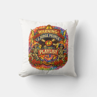 Groovy Psychedelic Skull & Roses Playlist T-Shirt Cushion