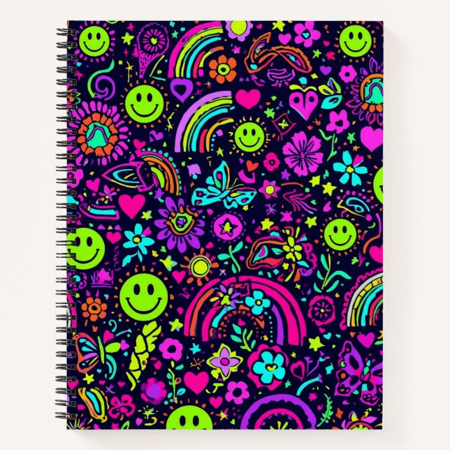 Groovy Psychedelic Smiley Face Notebook - Retro 70 (Front)
