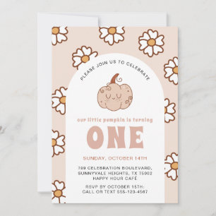Groovy Pumpkin Daisies Retro Boho First Birthday Invitation