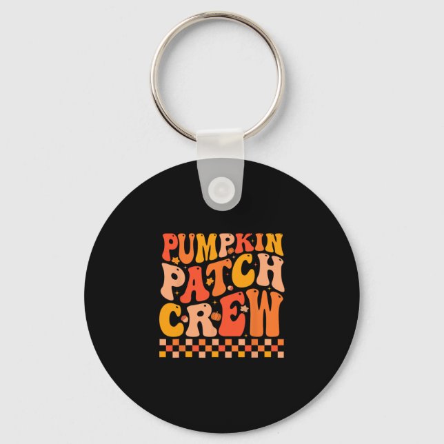 Groovy Pumpkin Patch Crew Fall Vibes Autumn Thanks Key Ring (Front)
