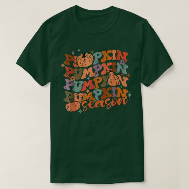 Groovy Pumpkin Season Hello Fall Vibes Retro  T-Shirt (Design Front)