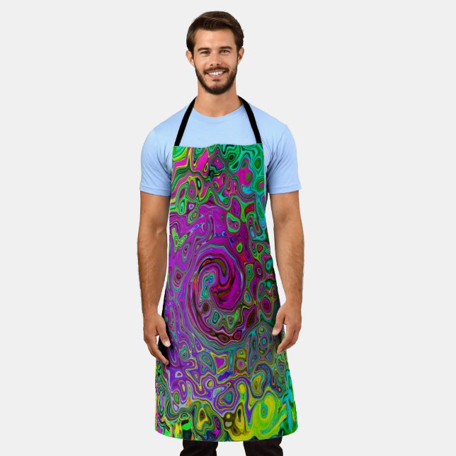 Groovy Purple Abstract Retro Liquid Swirl Apron (Worn)