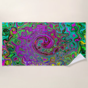 Groovy Purple Abstract Retro Liquid Swirl Beach Towel
