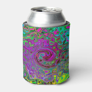 Groovy Purple Abstract Retro Liquid Swirl Can Cooler