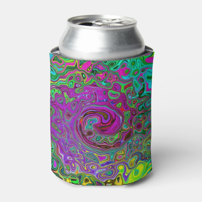 Groovy Purple Abstract Retro Liquid Swirl Can Cooler (Can Front)