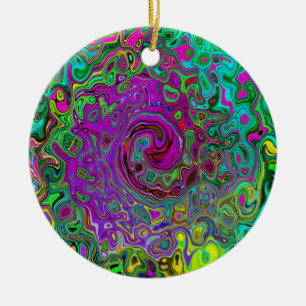 Groovy Purple Abstract Retro Liquid Swirl Ceramic Tree Decoration
