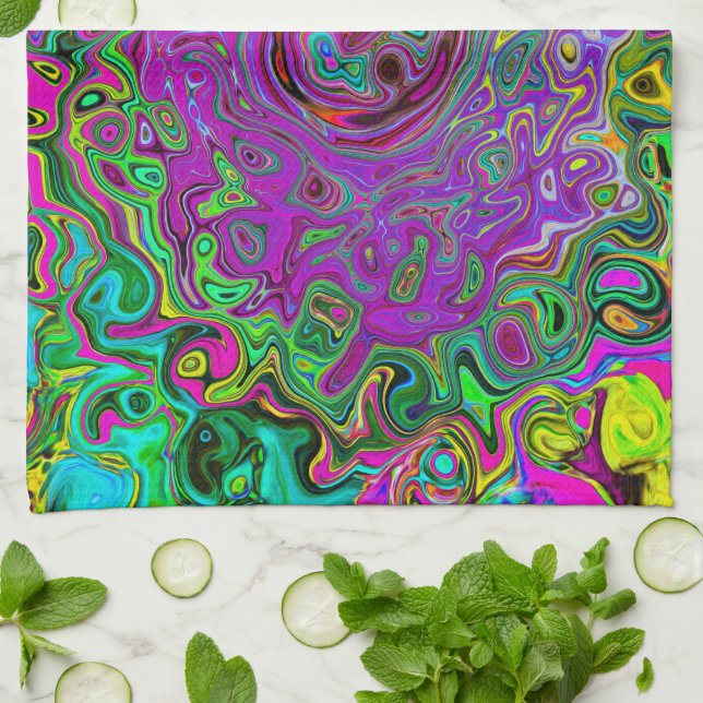 Groovy Purple Abstract Retro Liquid Swirl Tea Towel (Folded)