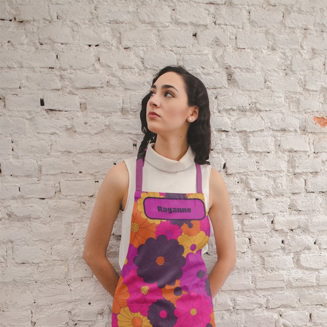 Groovy Purple and Pink Hippie Flower Power Apron (Creator Uploaded)