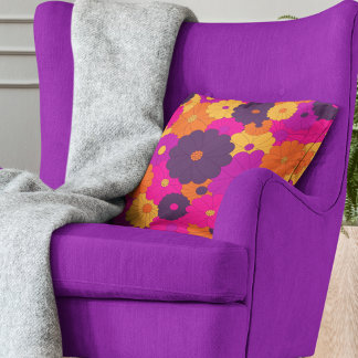 Groovy Purple and Pink Hippie Flower Power Cushion