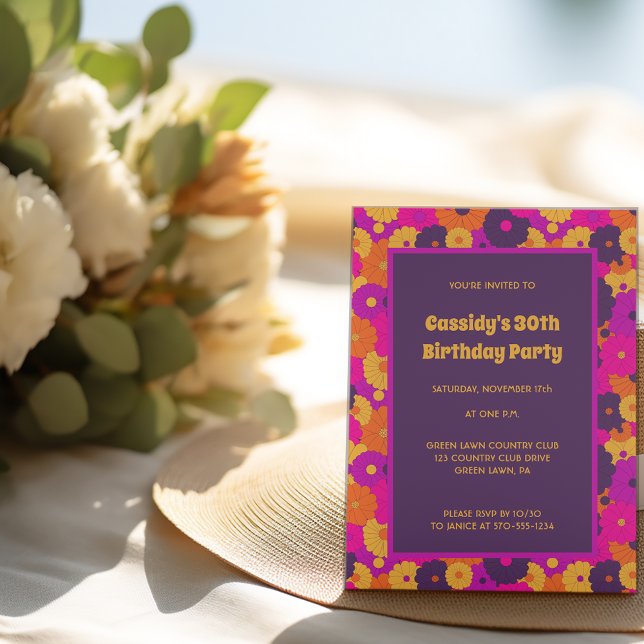 Groovy Purple and Pink Hippie Flower Power Invitation (Creator Uploaded)