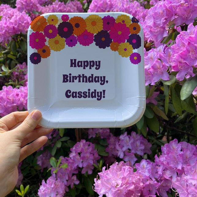 Groovy Purple and Pink Hippie Flower Power Paper Plate (Creator Uploaded)