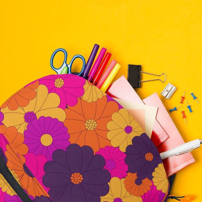 Groovy Purple and Pink Hippie Flower Power Printed Backpack (Creator Uploaded)