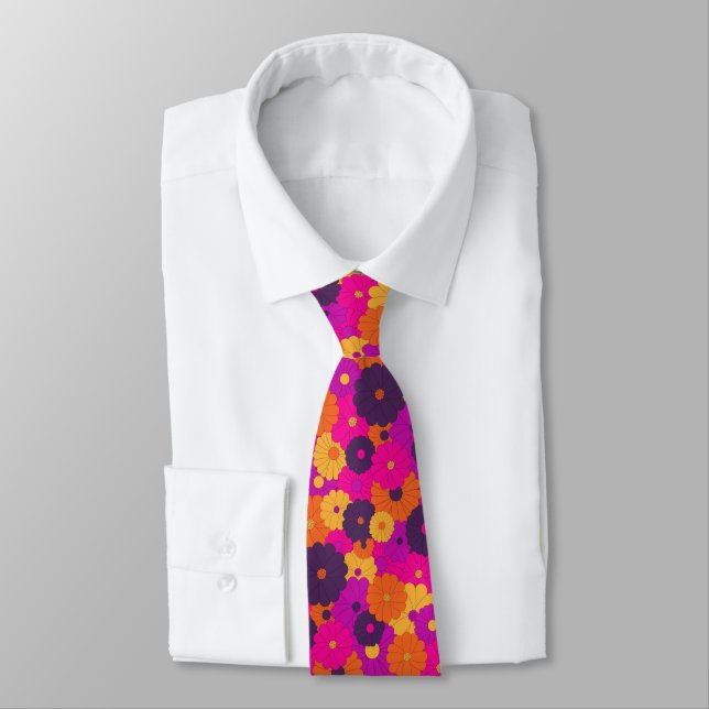 Groovy Purple and Pink Hippie Flower Power Tie (Tied)