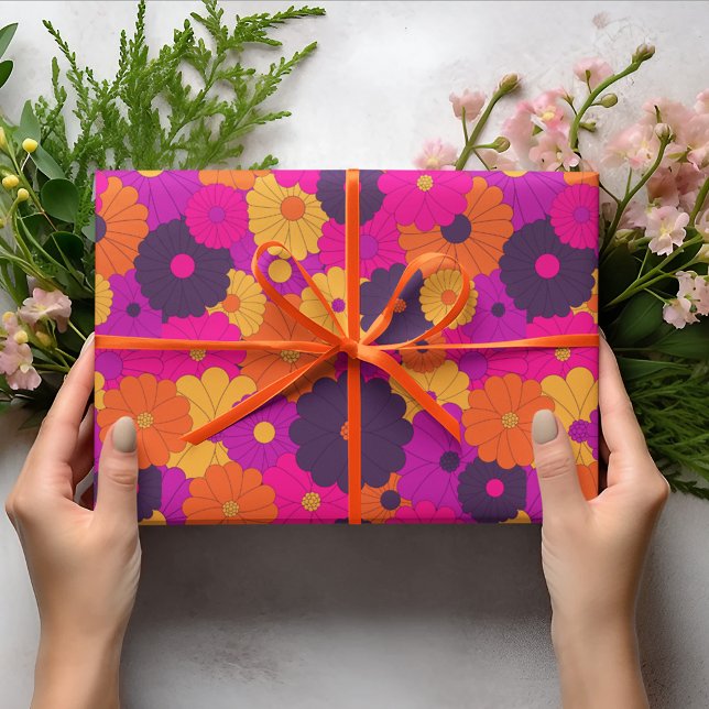 Groovy Purple and Pink Hippie Flower Power Wrapping Paper (Creator Uploaded)